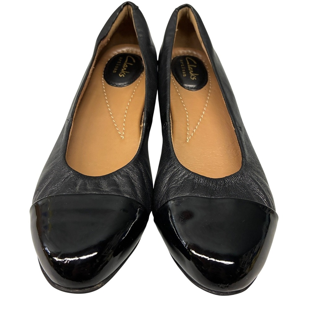 Clarks Artisan Cap Toe Ballet Flats Womens 6.5 Black Leather Slip On Comfort